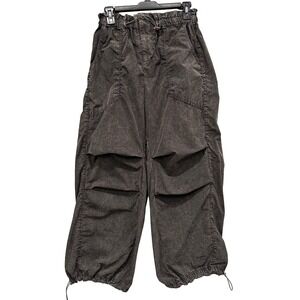 Urban Outfitters Washed Black Nylon Parachute Baggy Fit Cargo Pants Womens XS